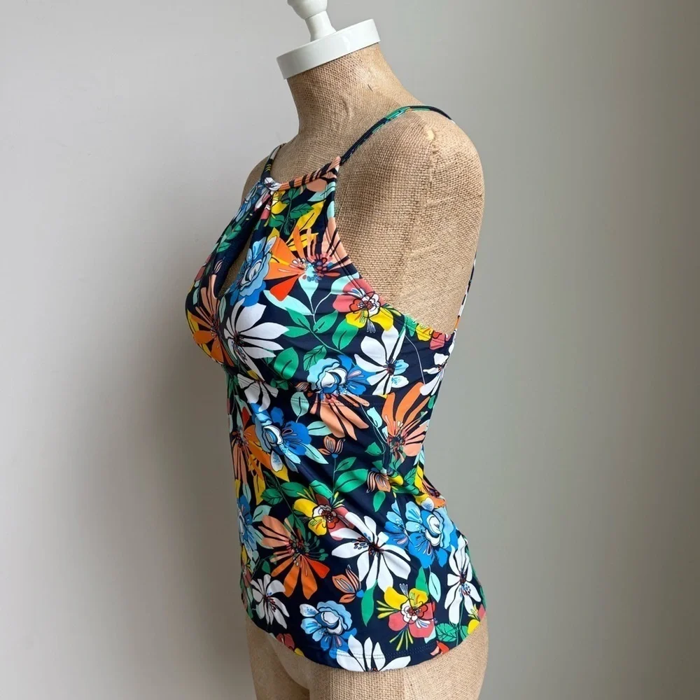 Ellen Tracy Hi Neck Tankini Swim Top Size 8 NWOT